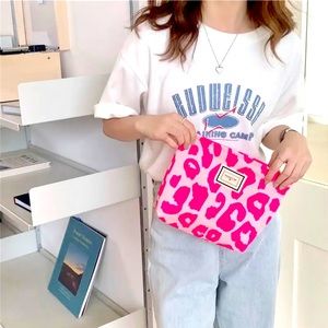 Cosmetic Bag Pink Leopard Print Clutch Beach Bag